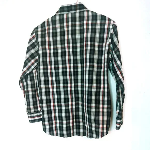 IZOD Boys Button Up Long Sleeve Dress Shirt Plaid Size Large (10/12) Black Red - Picture 2 of 6